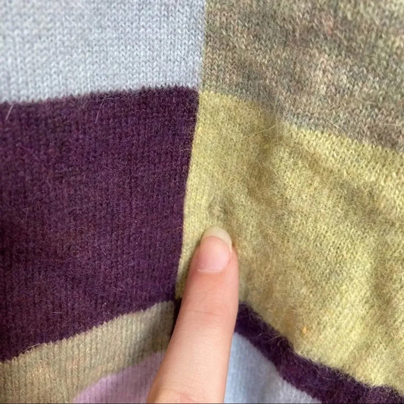 COUSIN JOHNNY Color Block Purple Wool Sweater Medium - Picture 5 of 5